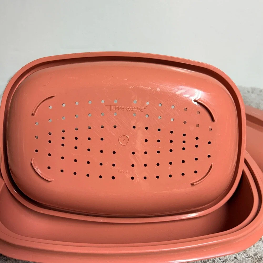 Tupperware Microwave Food Steamer 3 Pieces 6 Cup Dusty Rose Pink #1273-3 Vintage